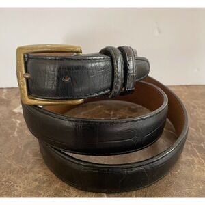 Vtg Brighton Mens Black Croc Embossed Leather Belt Brass Buckle Size 40 32103
